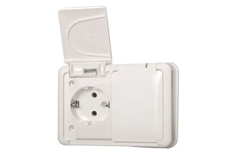 Dubbele wandcontactdoos met randaarde IP44, wit