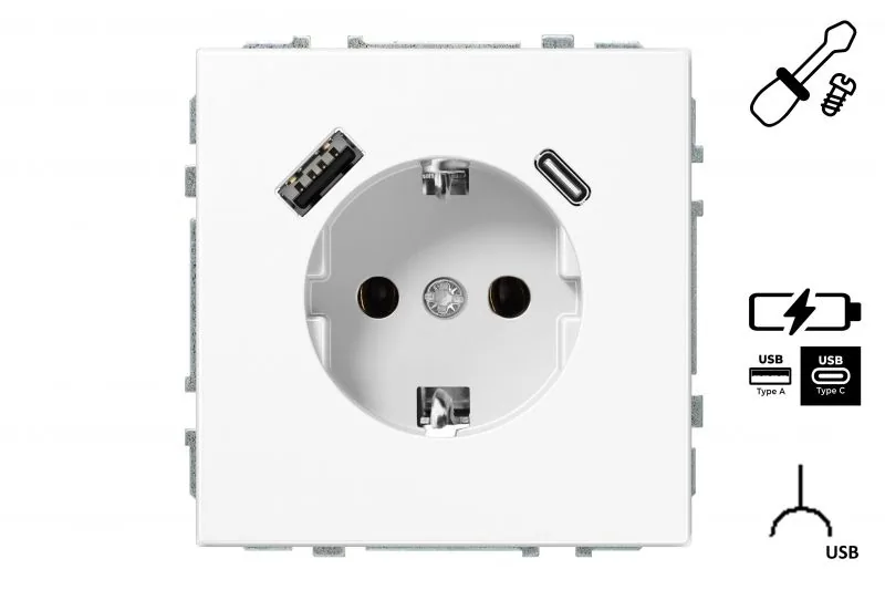 Wandcontactdoos met USB-lader 3,4A, wit mat