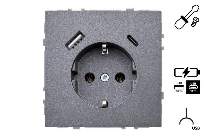 Wandcontactdoos met USB-lader 3,4A, zwart mat