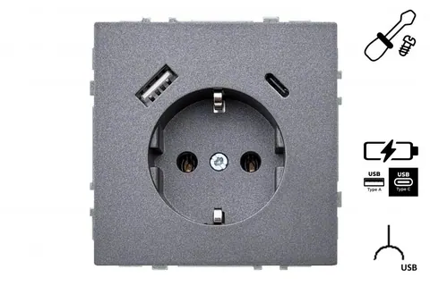 Wandcontactdoos met USB-lader 3,4A, zwart mat