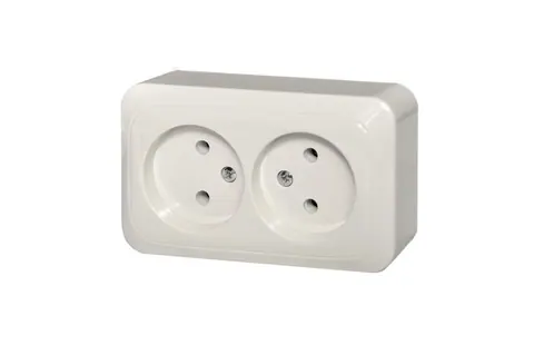 Opbouw dubbele wandcontactdoos zonder randaarde, wit