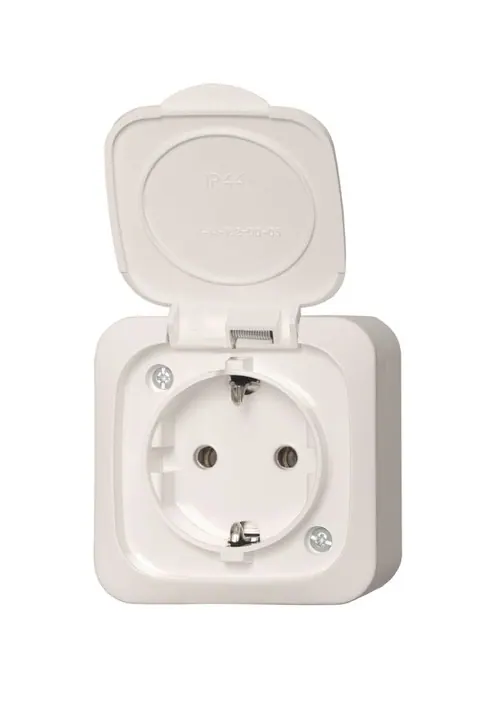 Opbouw wandcontactdoos met randaarde, wit