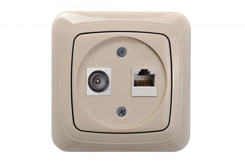 Combi-aansluiting TV en RJ45 CAT6, zand