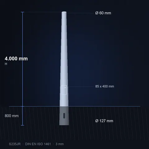 Stalen lichtmast conisch 4 meter, thermisch verzinkt