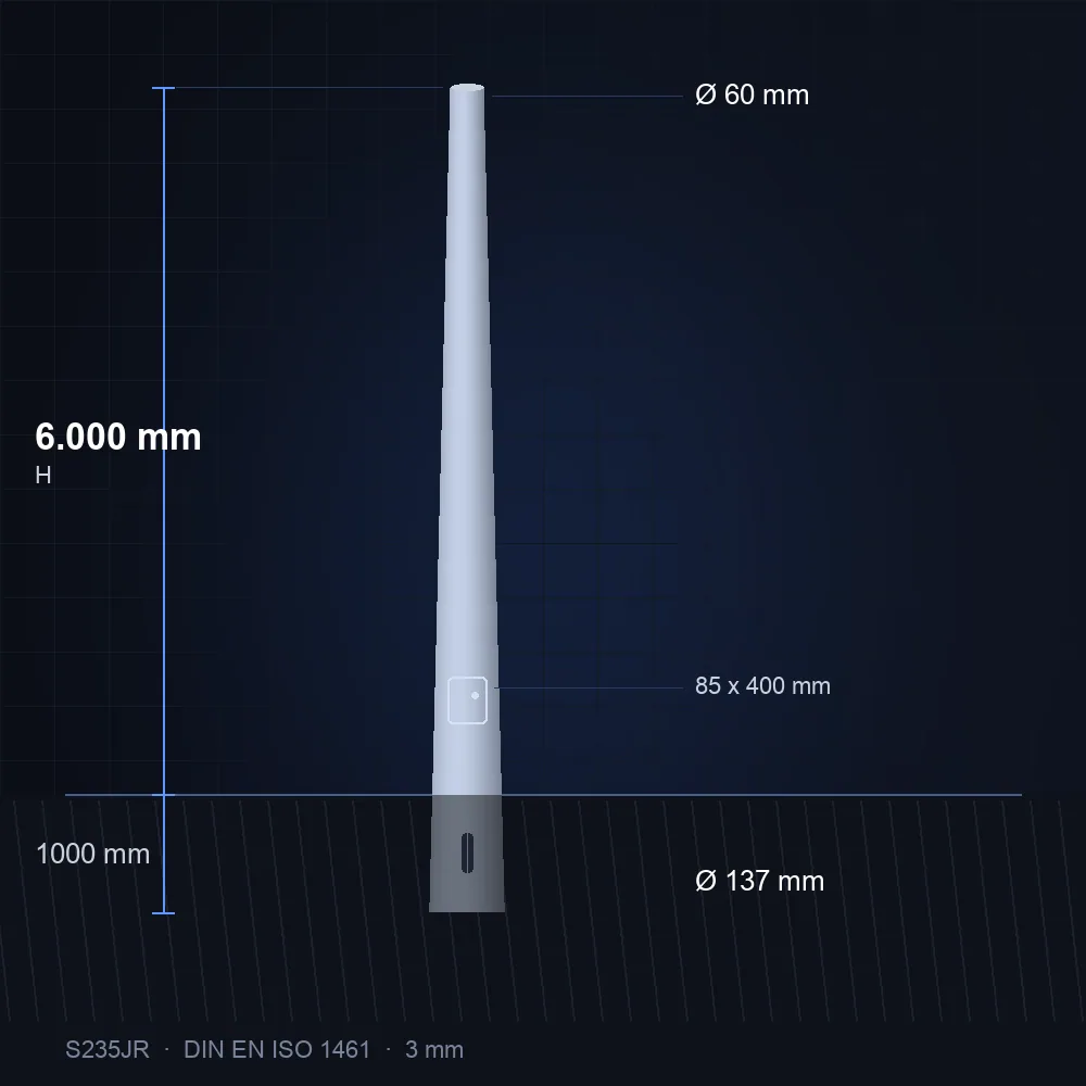 Stalen lichtmast conisch 6 meter, thermisch verzinkt