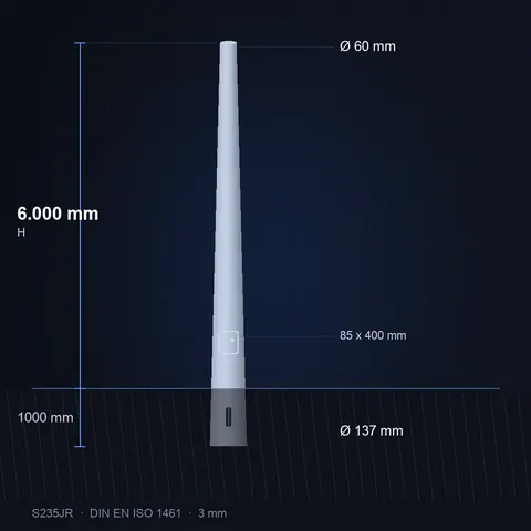 Stalen lichtmast conisch 6 meter, thermisch verzinkt