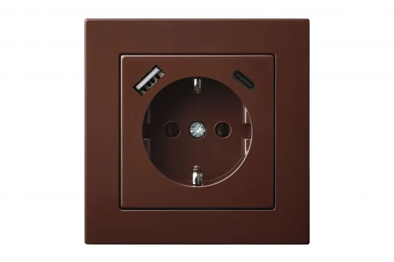 Wandcontactdoos met USB-lader 3,4A, bruin