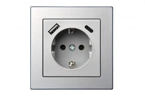 Wandcontactdoos met USB-lader 3,4A, metallic