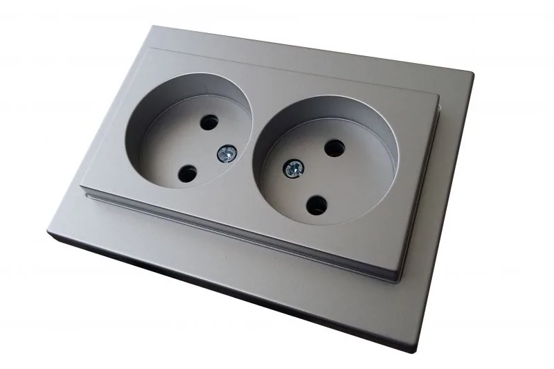 Dubbele wandcontactdoos zonder randaarde, metallic
