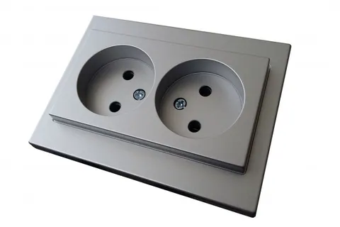 Dubbele wandcontactdoos zonder randaarde, metallic