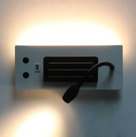 Hotelwandlamp 7W+3W met USB-A (model B)
