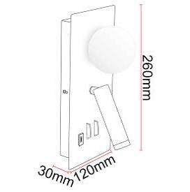 Hotelwandlamp 3W+3W met USB-A