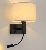 Wandlamp stoffen kap met leesspot 1W E27 – zwart, schakelaars