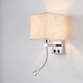 Wandlamp stoffen kap met dubbele leesarm 2×1W